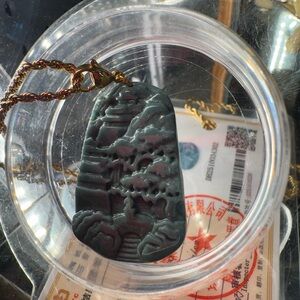 Green Carved Pendant Necklace